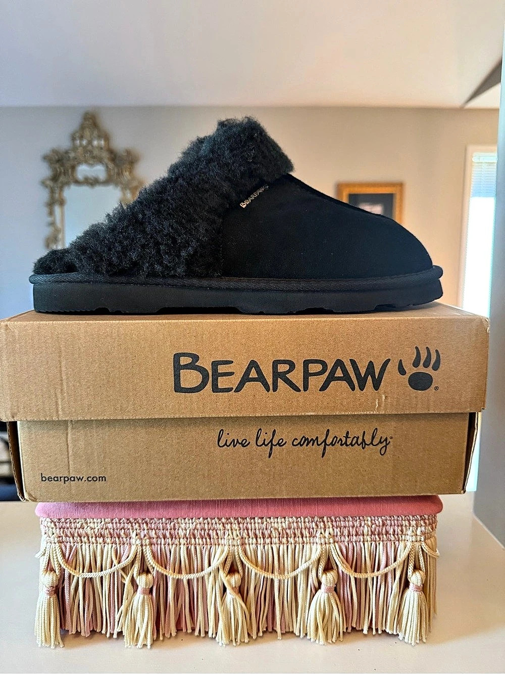 NIB Bearpaw Black Suede Slippers